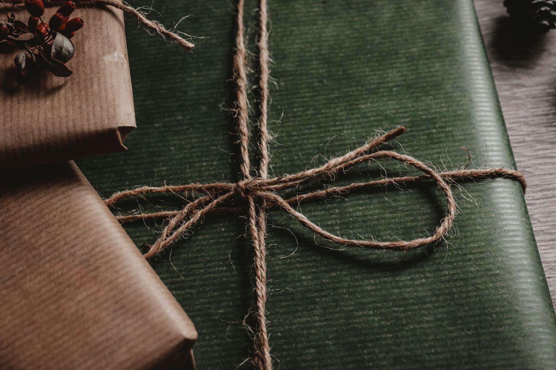 green box tied with brown string